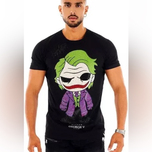 AVENUE GEORGE V PARIS T-Shirt The Joker Rhinestone Men's Black fitted tee - Picture 1 of 6